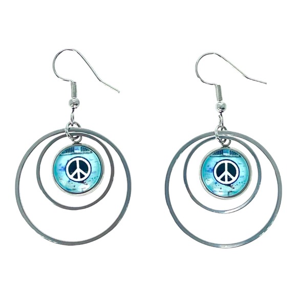 Pure Peace Double Hoop Earrings, Handmade Dangles, Hippie Boho Jewelry - Picture 2 of 4